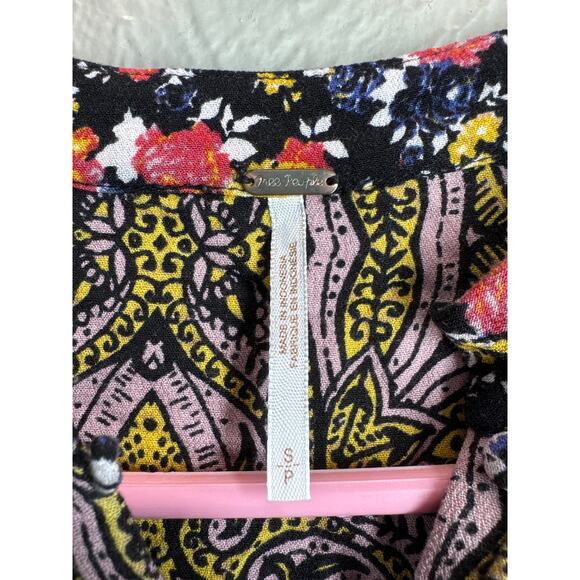 Free People Wildflower Fields Henley Tunic Oversized Boho Flowy Top Blouse SMALL - Picture 4 of 5